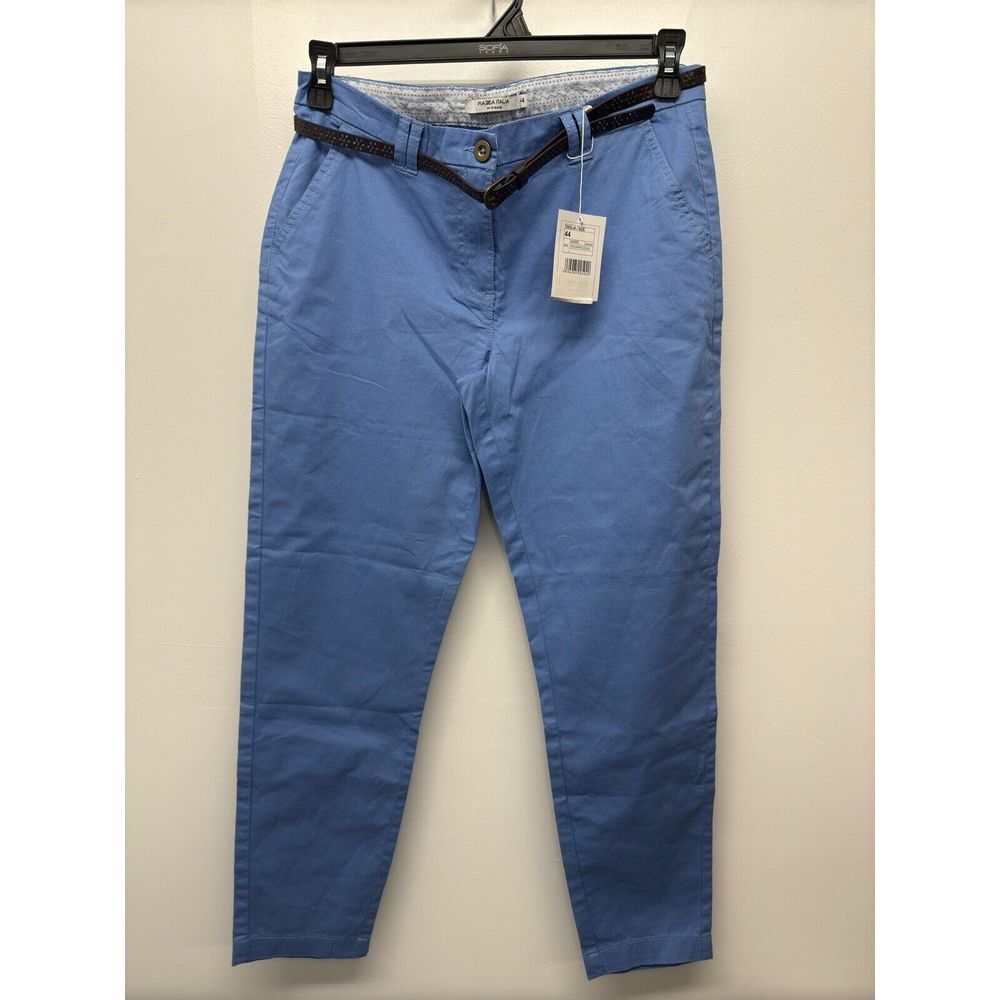 PIAZZA ITALIA Women's Blue Chino  With belt Made In Italy Size 44 US 9‎ New #31